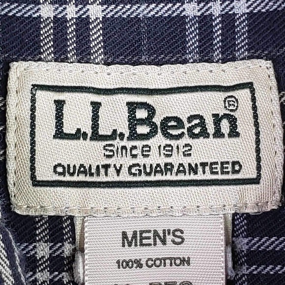 LL Bean Mens Button Down Flannel Shirt Blue Plaid Medium Long Sleeve Lodge - Picture 5 of 11